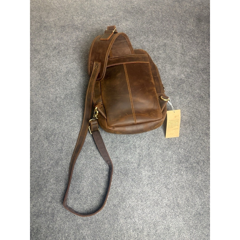 Woosir Genuine Leather Sling Bag Crossbody Chest Pack Brown Multi Pocket New  M1